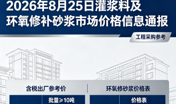 金溪2026年8月25日灌浆料及环氧修补砂浆市场价格信息通报